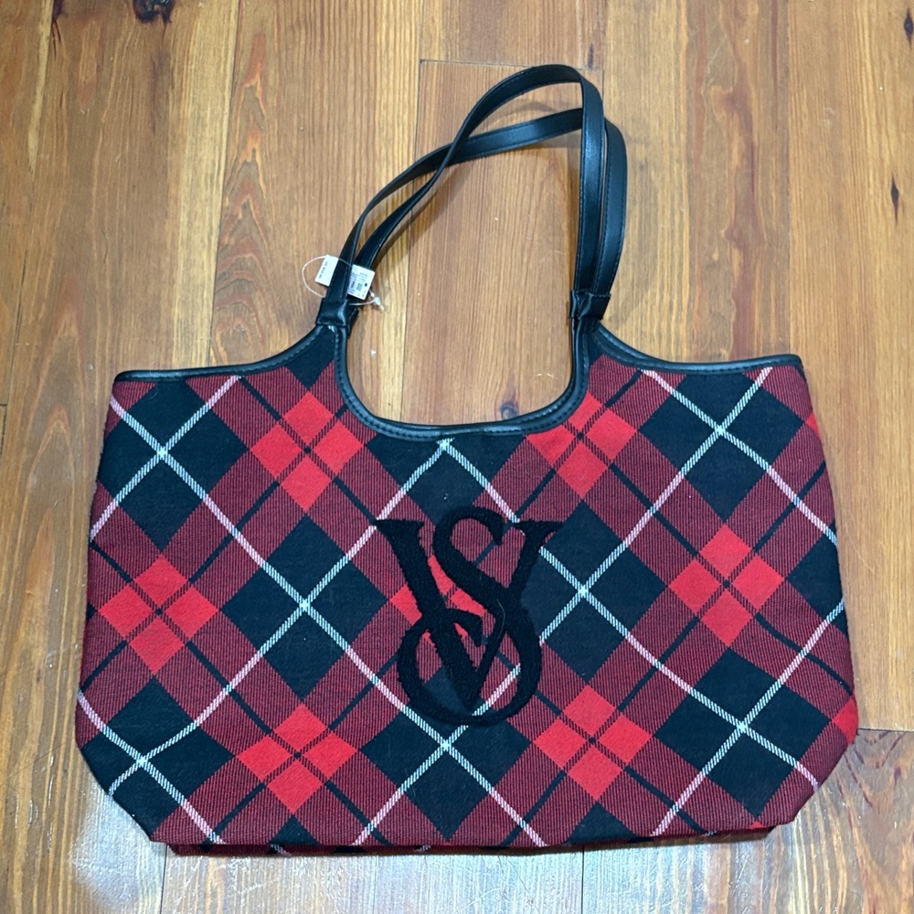 NWT Victoria's Secret Red and Black Checkered Tote